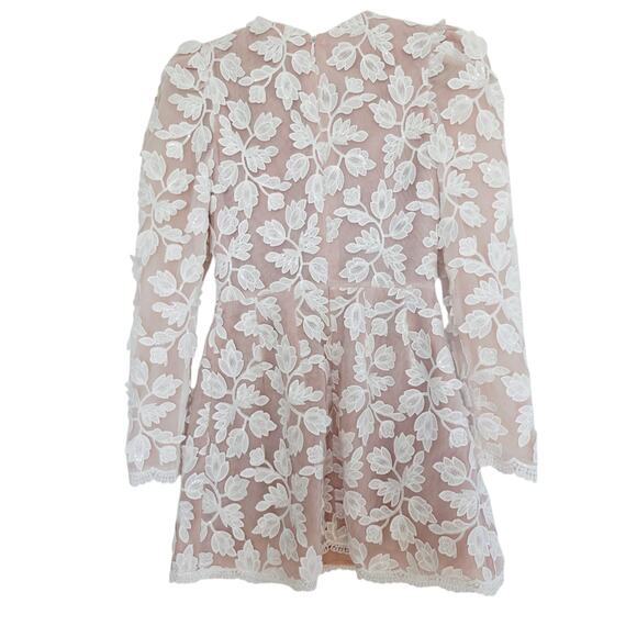 Helsi White & Tan Christy Scalloped Floral Applique Long Sleeve Mini Dress Small - Picture 4 of 12